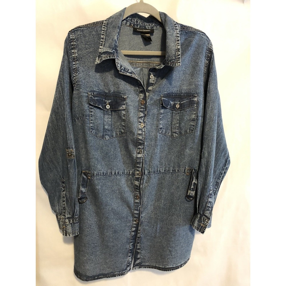 Ashley Stewart Denim Women's Shirt Top Tunic Size 16 Long Sleeve Button Up